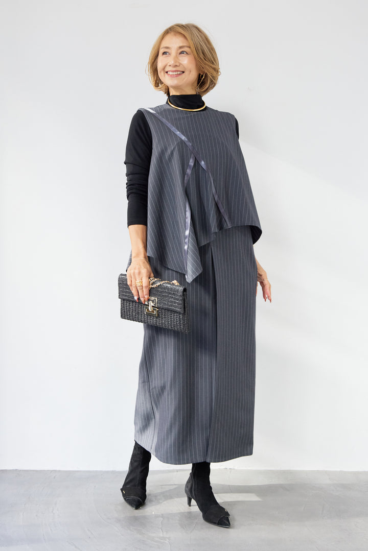 [SET]アシンメトリーストライプジャンスカ+タートルインナー(2set)