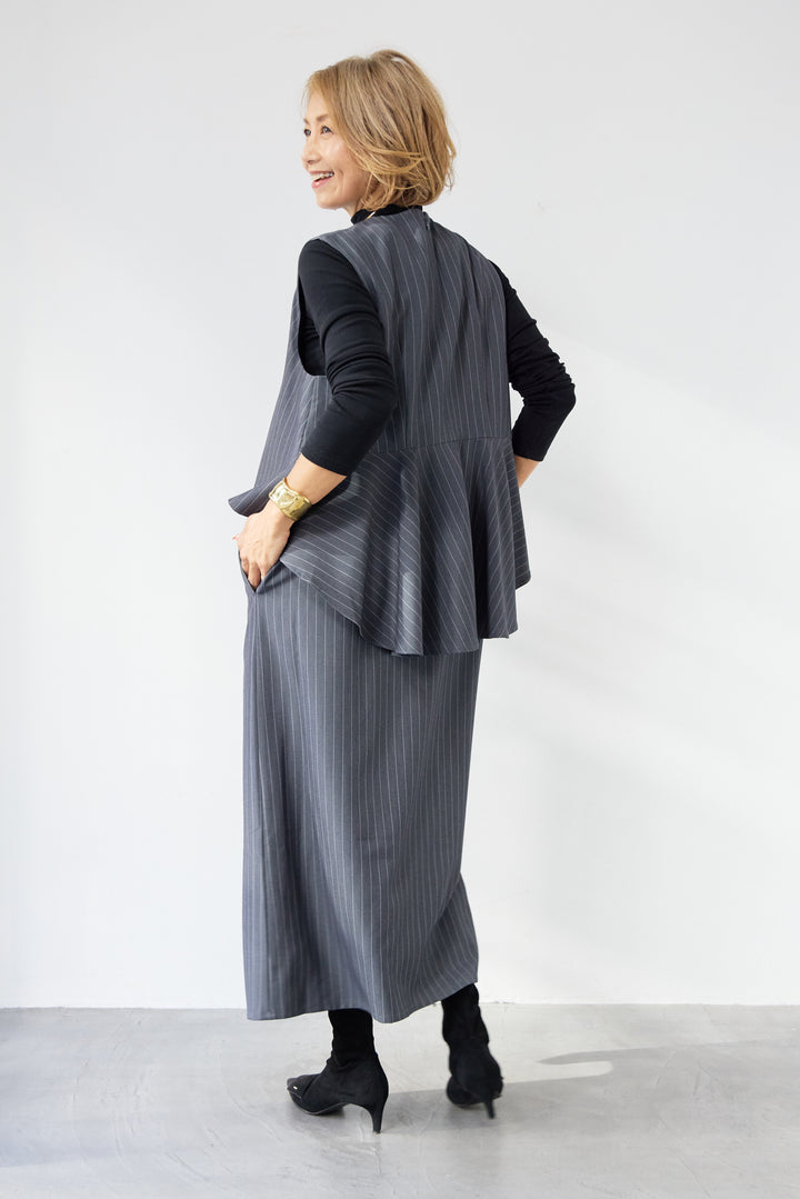 [SET]アシンメトリーストライプジャンスカ+タートルインナー(2set)