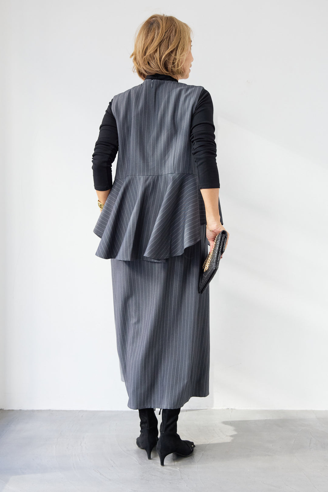 [SET]アシンメトリーストライプジャンスカ+タートルインナー(2set)