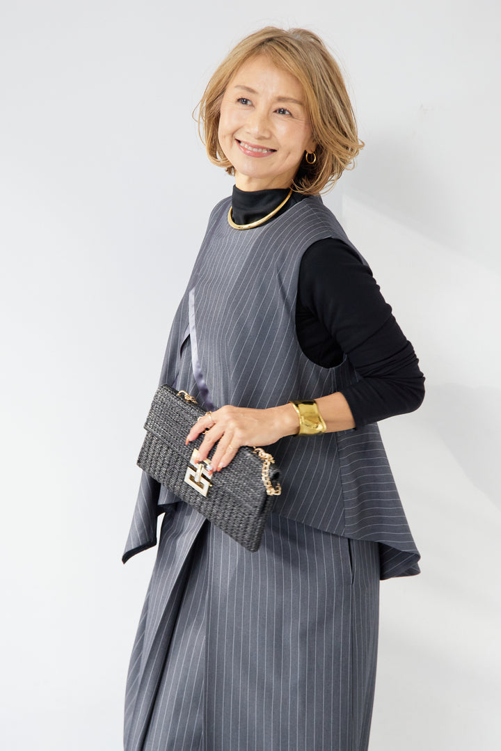 [SET]アシンメトリーストライプジャンスカ+タートルインナー(2set)