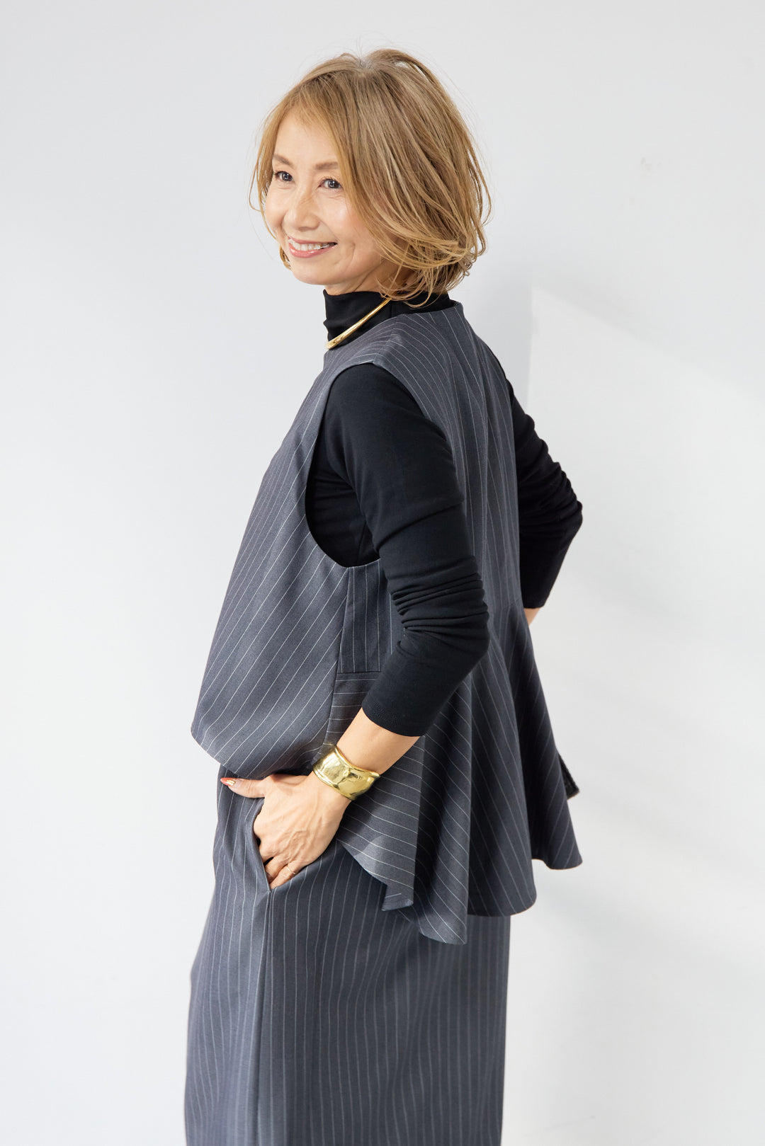 [SET]アシンメトリーストライプジャンスカ+タートルインナー(2set)