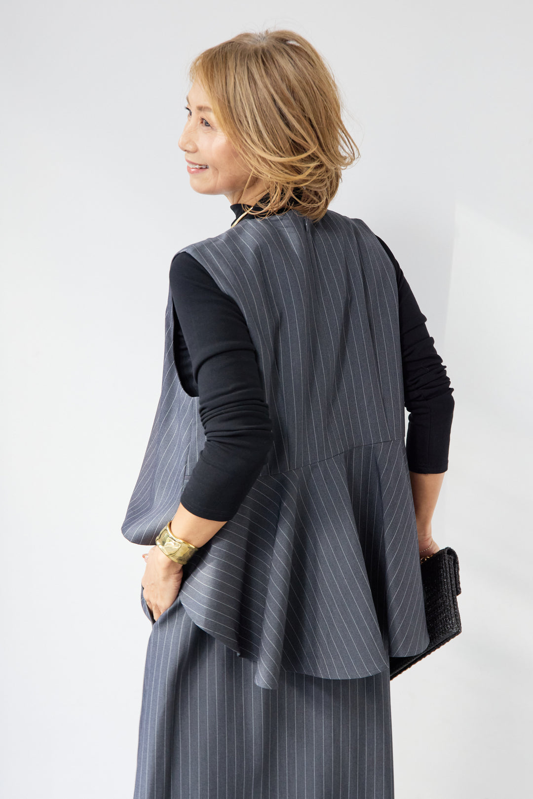 [SET]アシンメトリーストライプジャンスカ+タートルインナー(2set)