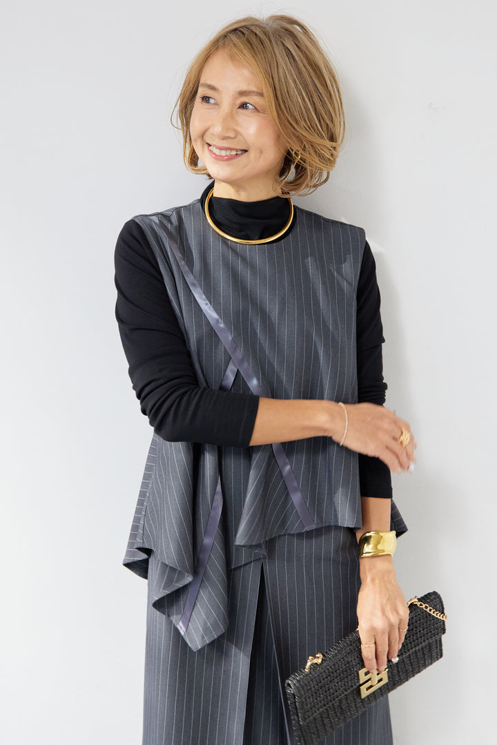 [SET]アシンメトリーストライプジャンスカ+タートルインナー(2set)