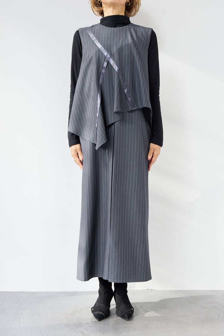 [SET]アシンメトリーストライプジャンスカ+タートルインナー(2set)