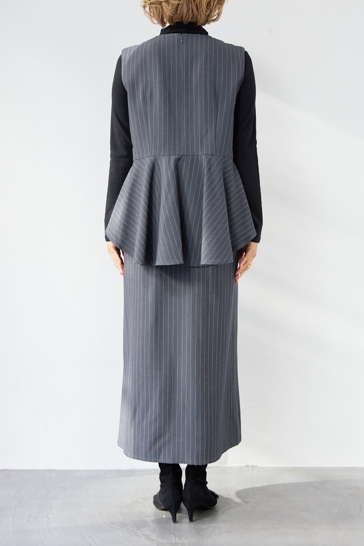 [SET]アシンメトリーストライプジャンスカ+タートルインナー(2set)