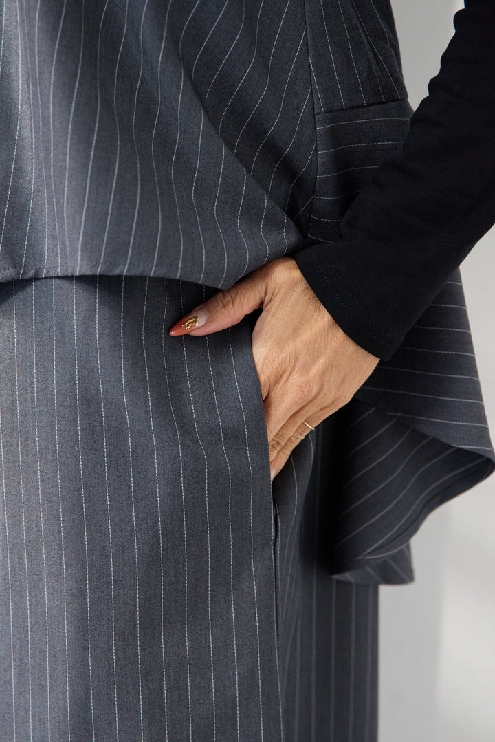 [SET]アシンメトリーストライプジャンスカ+タートルインナー(2set)