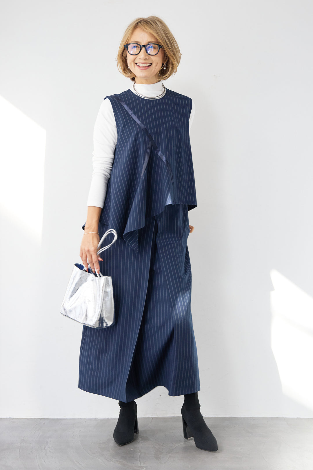 [SET]アシンメトリーストライプジャンスカ+タートルインナー(2set)