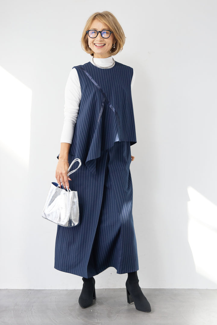 [SET]アシンメトリーストライプジャンスカ+タートルインナー(2set)