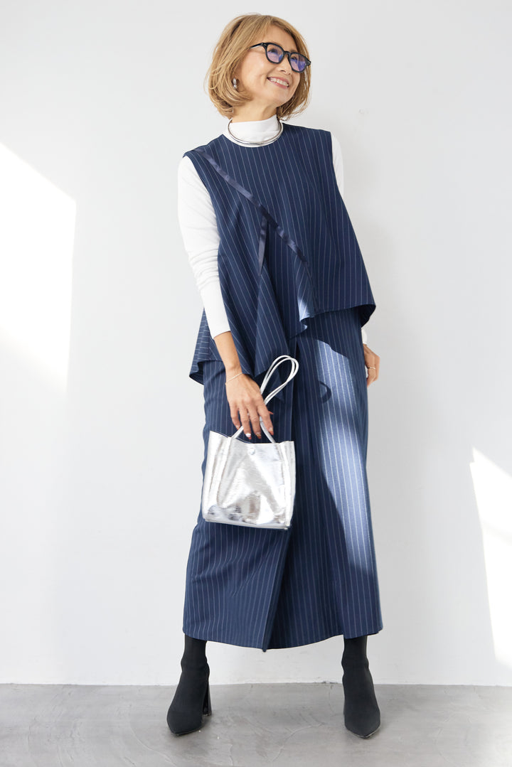 [SET]アシンメトリーストライプジャンスカ+タートルインナー(2set)