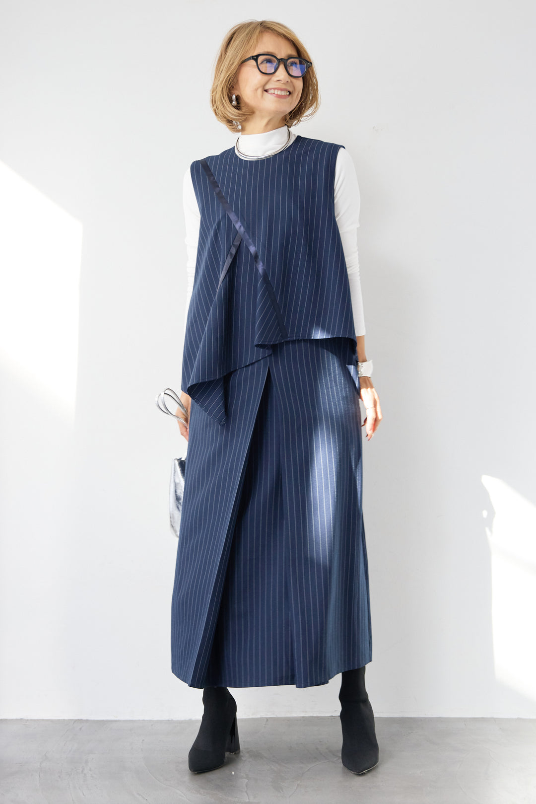 [SET]アシンメトリーストライプジャンスカ+タートルインナー(2set)