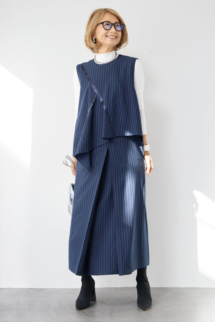 [SET]アシンメトリーストライプジャンスカ+タートルインナー(2set)