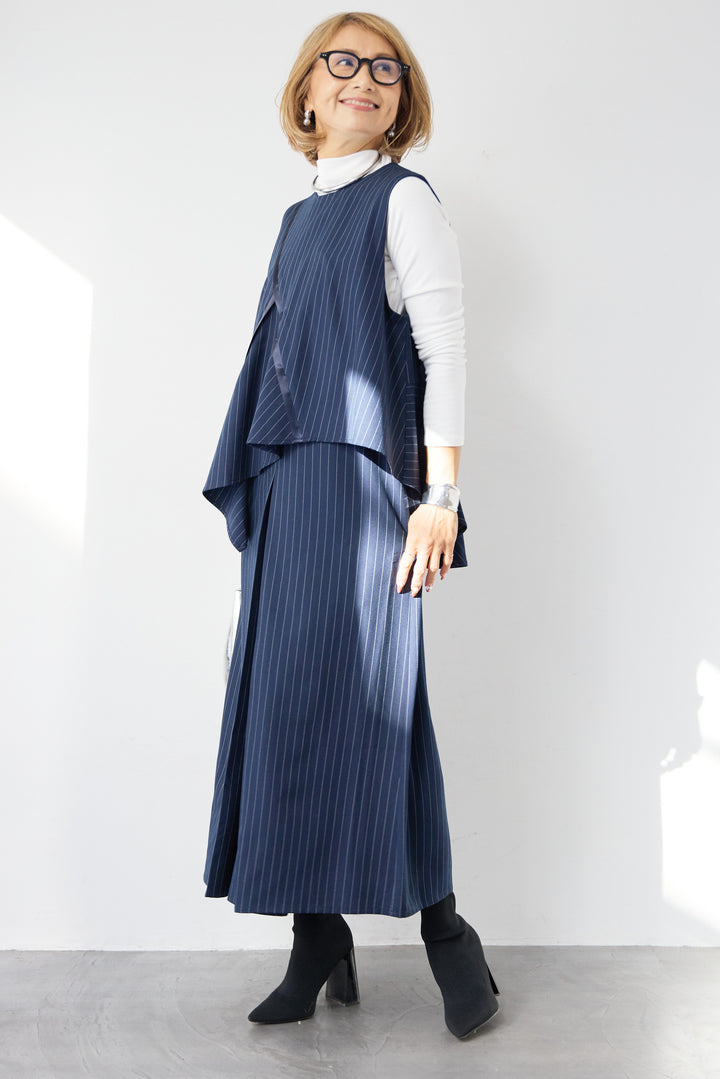 [SET]アシンメトリーストライプジャンスカ+タートルインナー(2set)