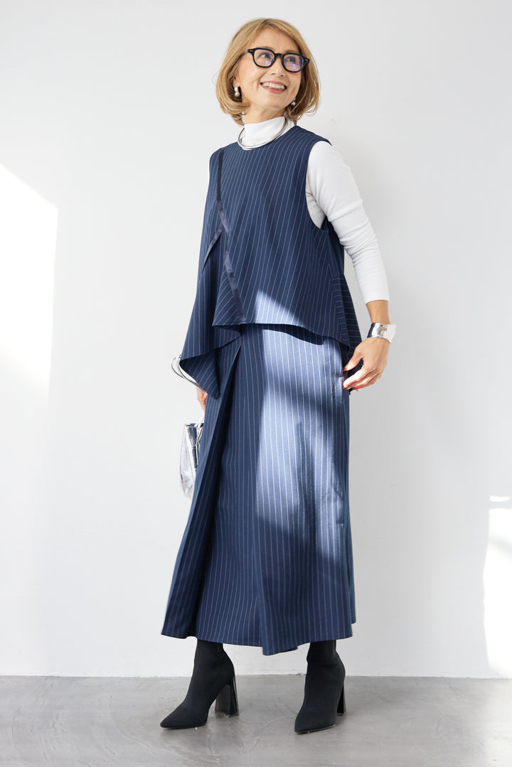 [SET]アシンメトリーストライプジャンスカ+タートルインナー(2set)