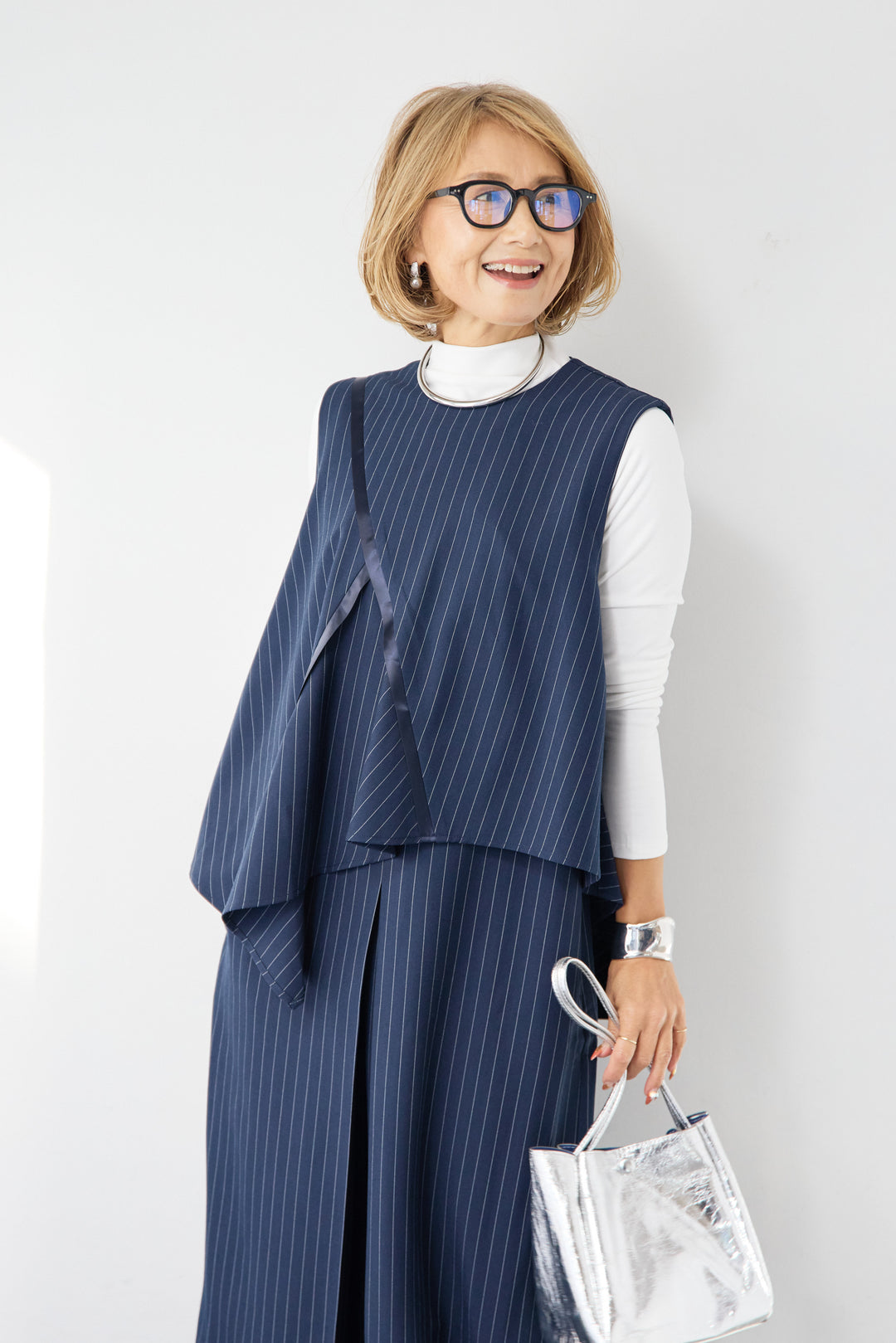 [SET]アシンメトリーストライプジャンスカ+タートルインナー(2set)