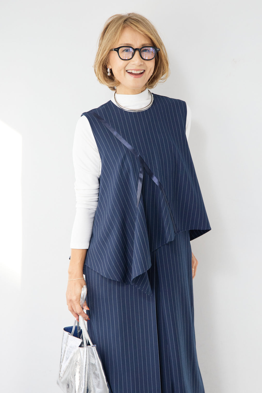 [SET]アシンメトリーストライプジャンスカ+タートルインナー(2set)