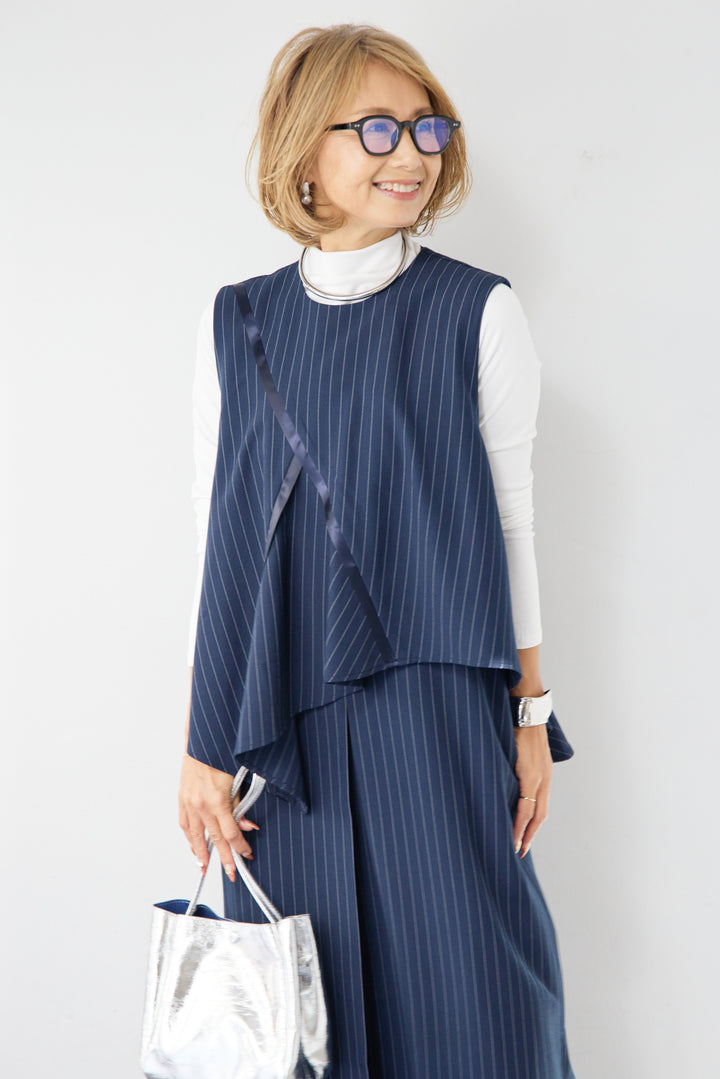 [SET]アシンメトリーストライプジャンスカ+タートルインナー(2set)
