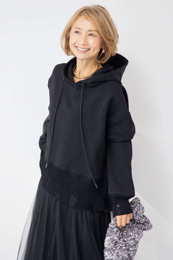 [SET]ダメージヘムデザインフーディ+チュールギャザースカート(2set)