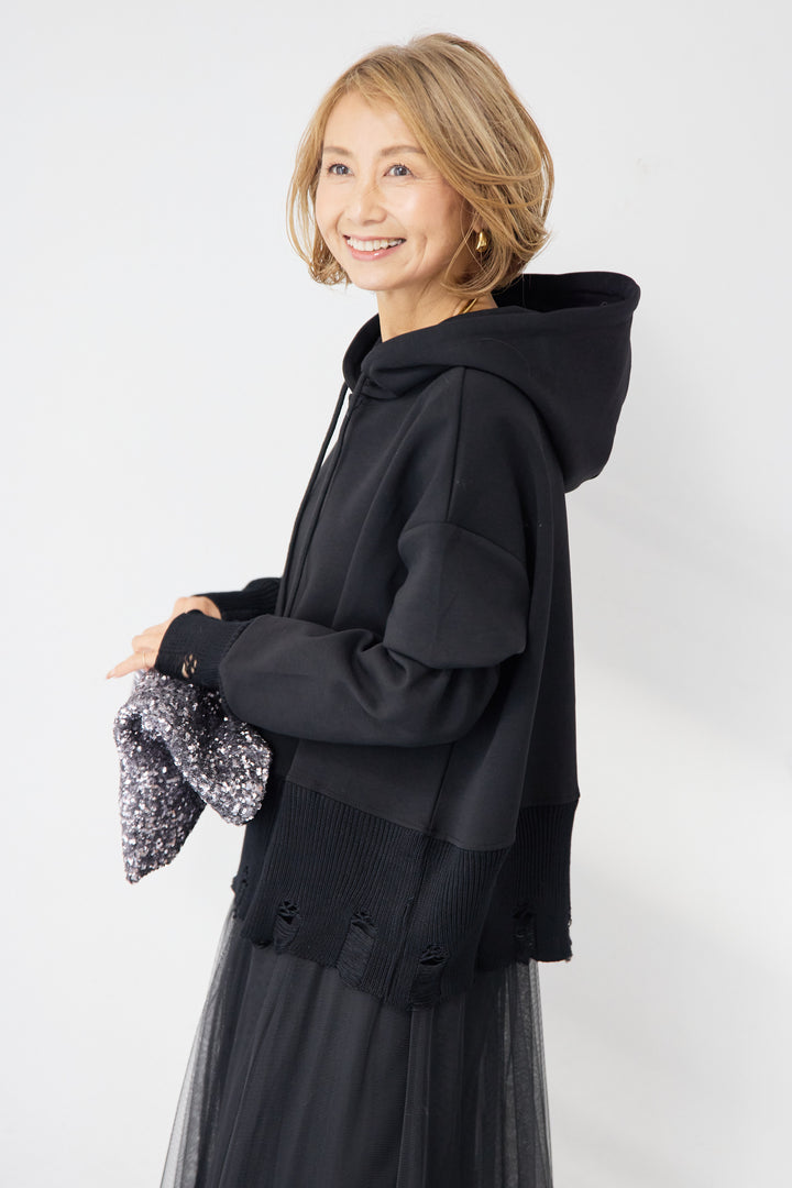 [SET]ダメージヘムデザインフーディ+チュールギャザースカート(2set)