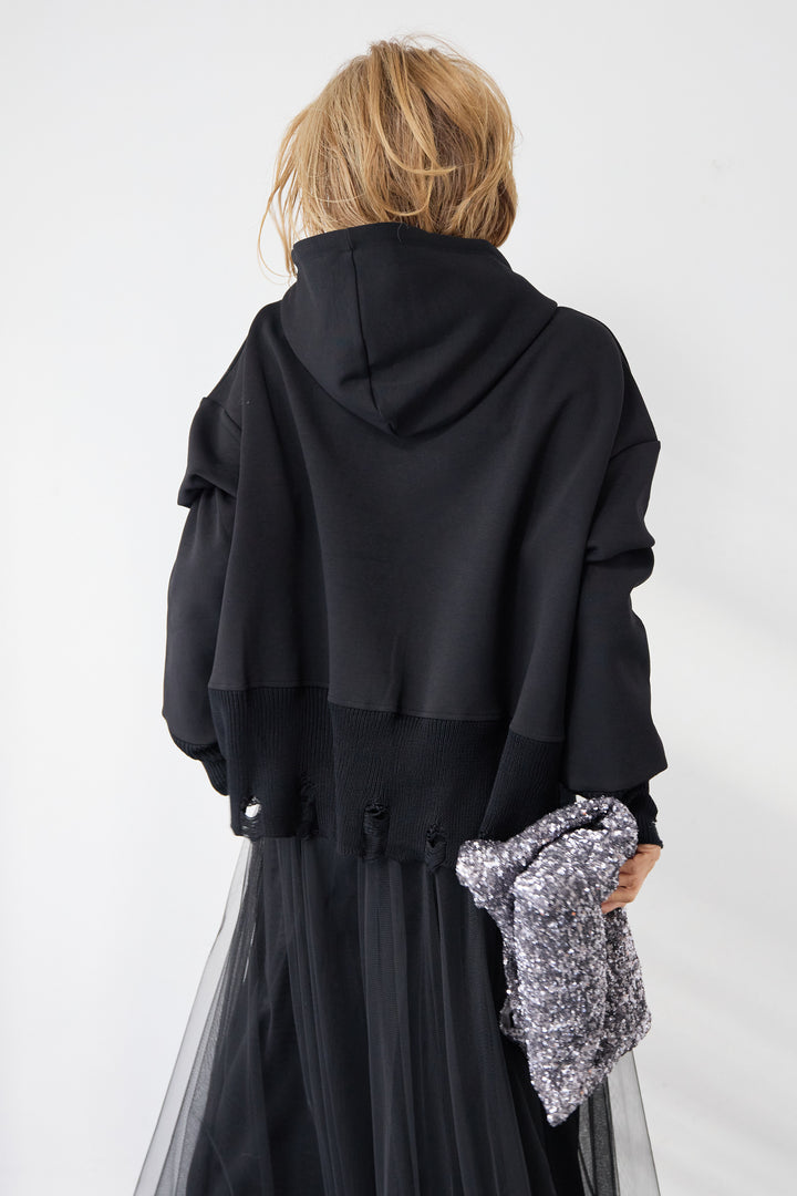 [SET]ダメージヘムデザインフーディ+チュールギャザースカート(2set)