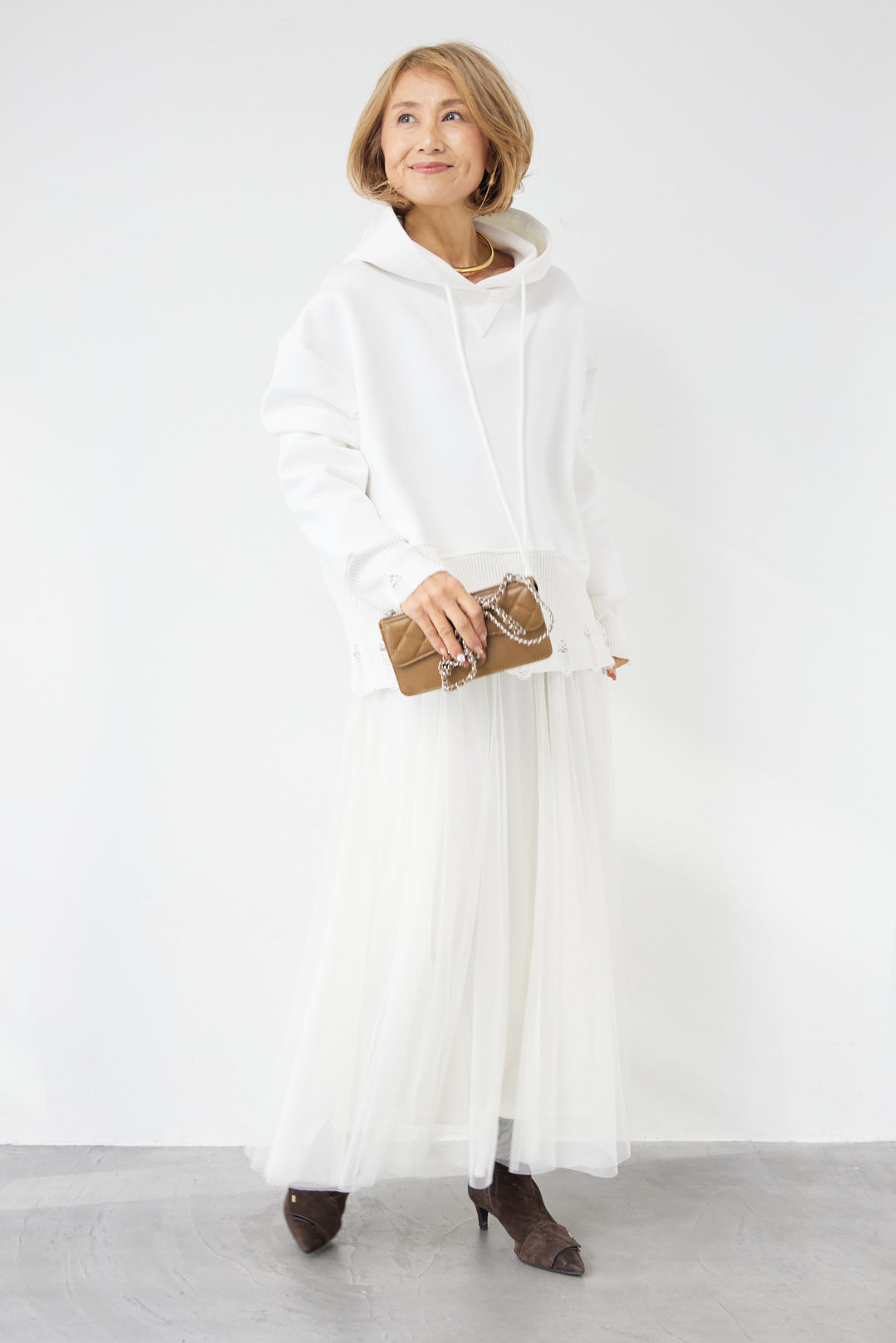 [SET]ダメージヘムデザインフーディ+チュールギャザースカート(2set)