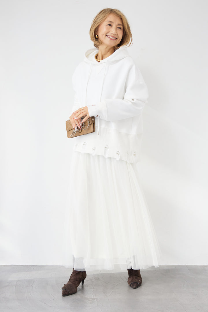 [SET]ダメージヘムデザインフーディ+チュールギャザースカート(2set)