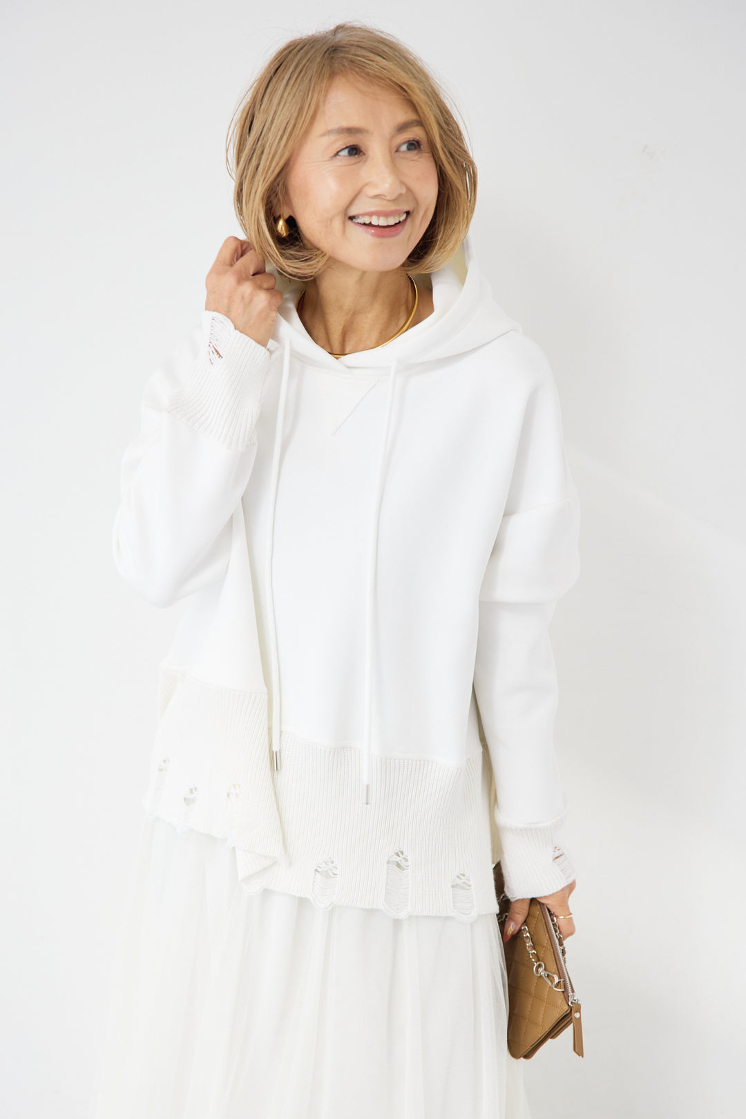 [SET]ダメージヘムデザインフーディ+チュールギャザースカート(2set)