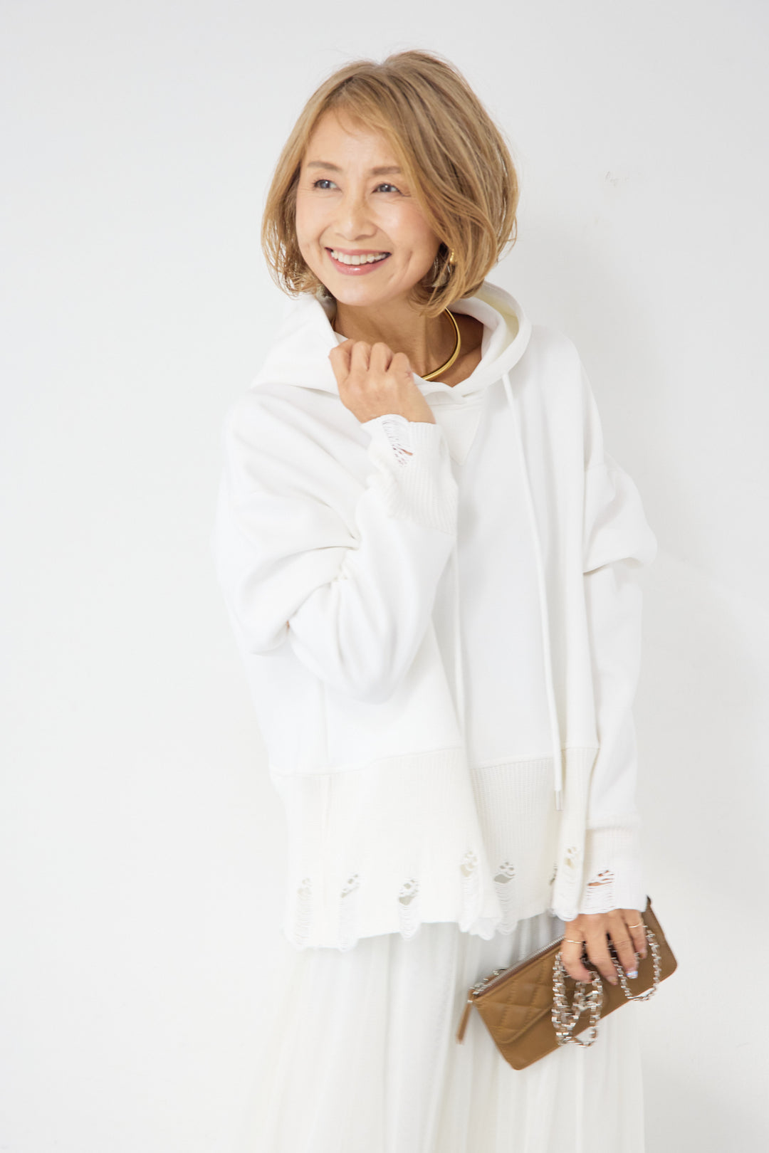 [SET]ダメージヘムデザインフーディ+チュールギャザースカート(2set)