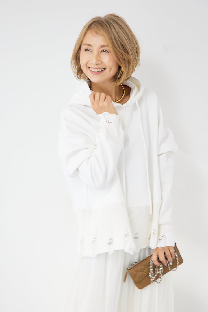 [SET]ダメージヘムデザインフーディ+チュールギャザースカート(2set)