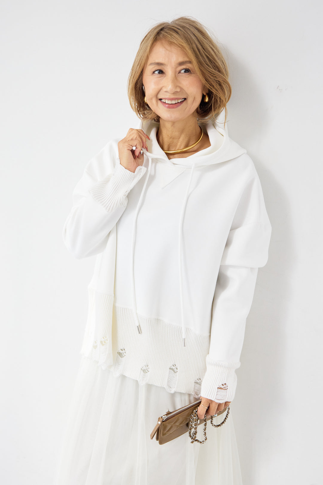 [SET]ダメージヘムデザインフーディ+チュールギャザースカート(2set)