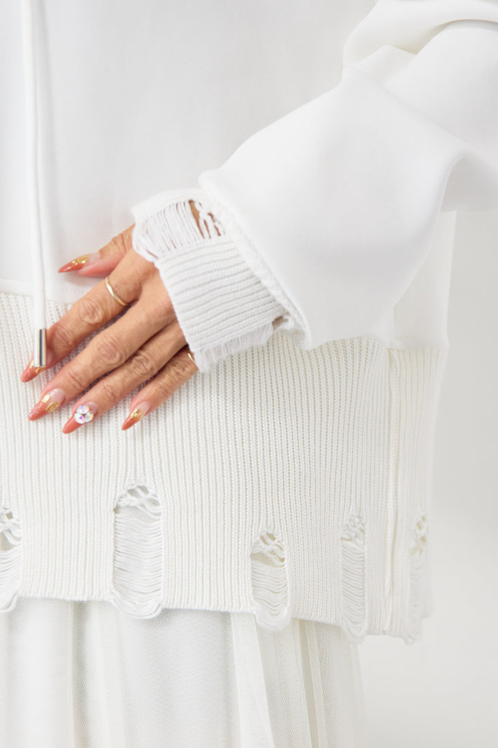 [SET]ダメージヘムデザインフーディ+チュールギャザースカート(2set)