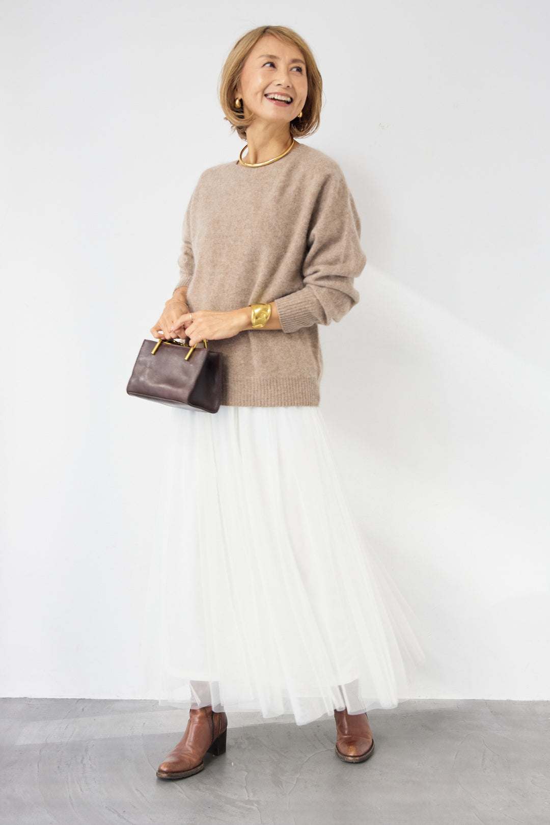 [SET]カシミヤウールニット+チュールギャザースカート(2set)