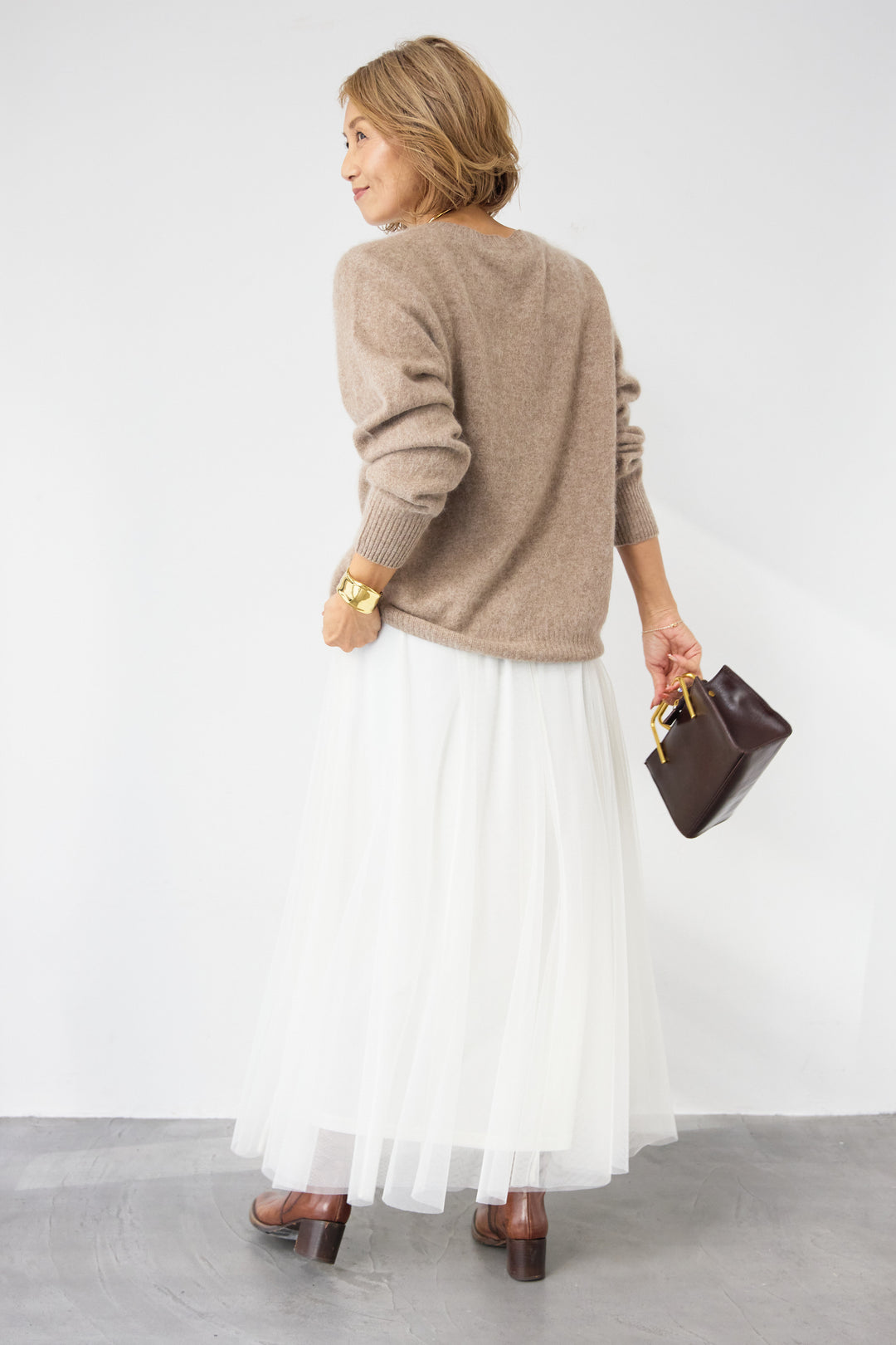 [SET]カシミヤウールニット+チュールギャザースカート(2set)