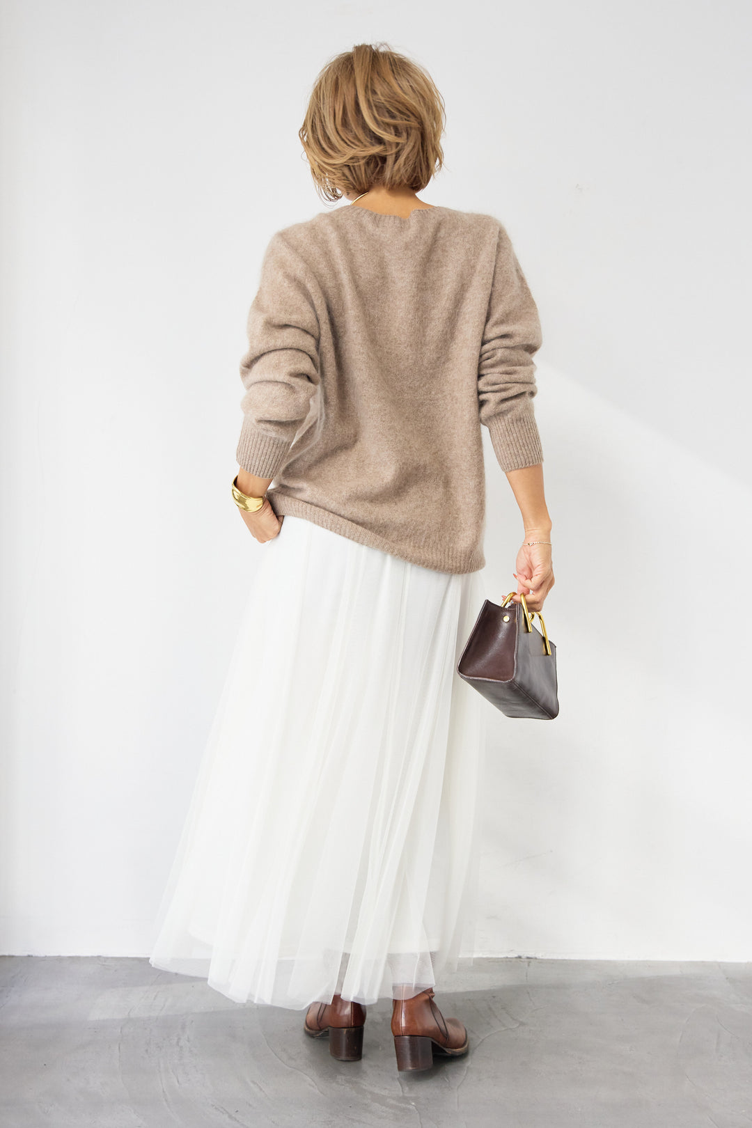 [SET]カシミヤウールニット+チュールギャザースカート(2set)