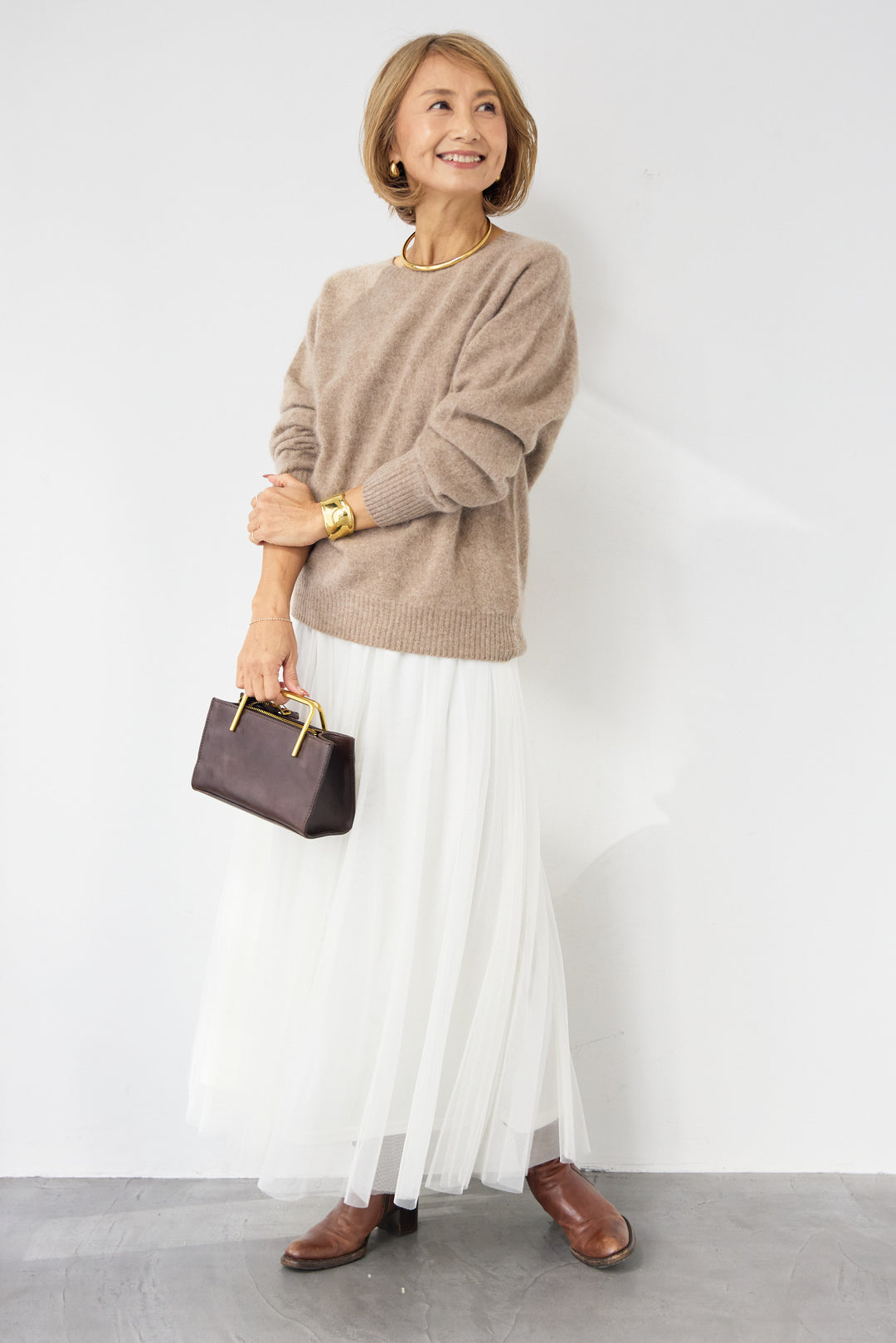 [SET]カシミヤウールニット+チュールギャザースカート(2set)