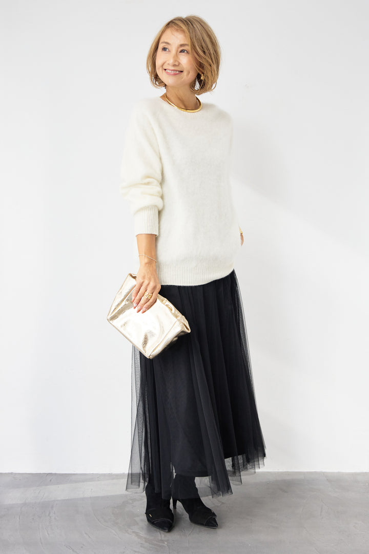 [SET]カシミヤウールニット+チュールギャザースカート(2set)