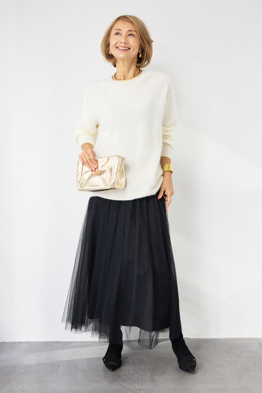 [SET]カシミヤウールニット+チュールギャザースカート(2set)