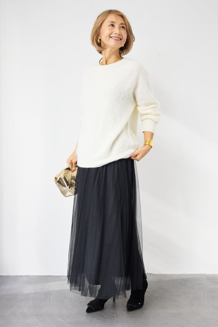 [SET]カシミヤウールニット+チュールギャザースカート(2set)