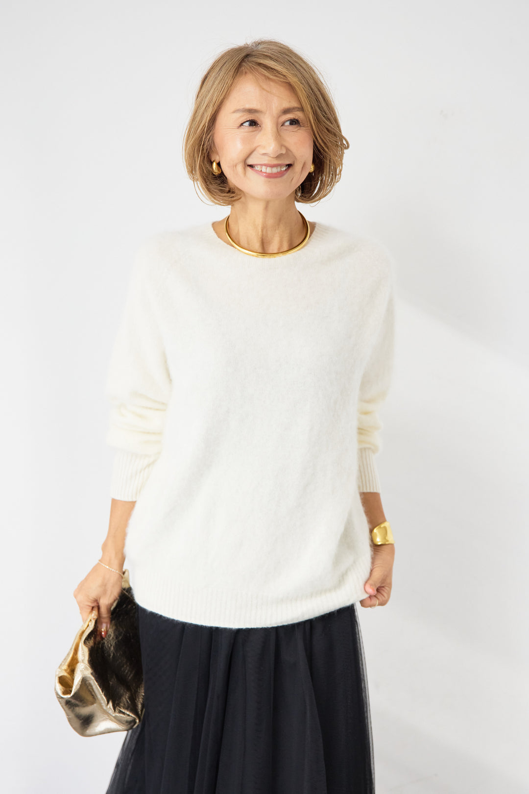 [SET]カシミヤウールニット+チュールギャザースカート(2set)