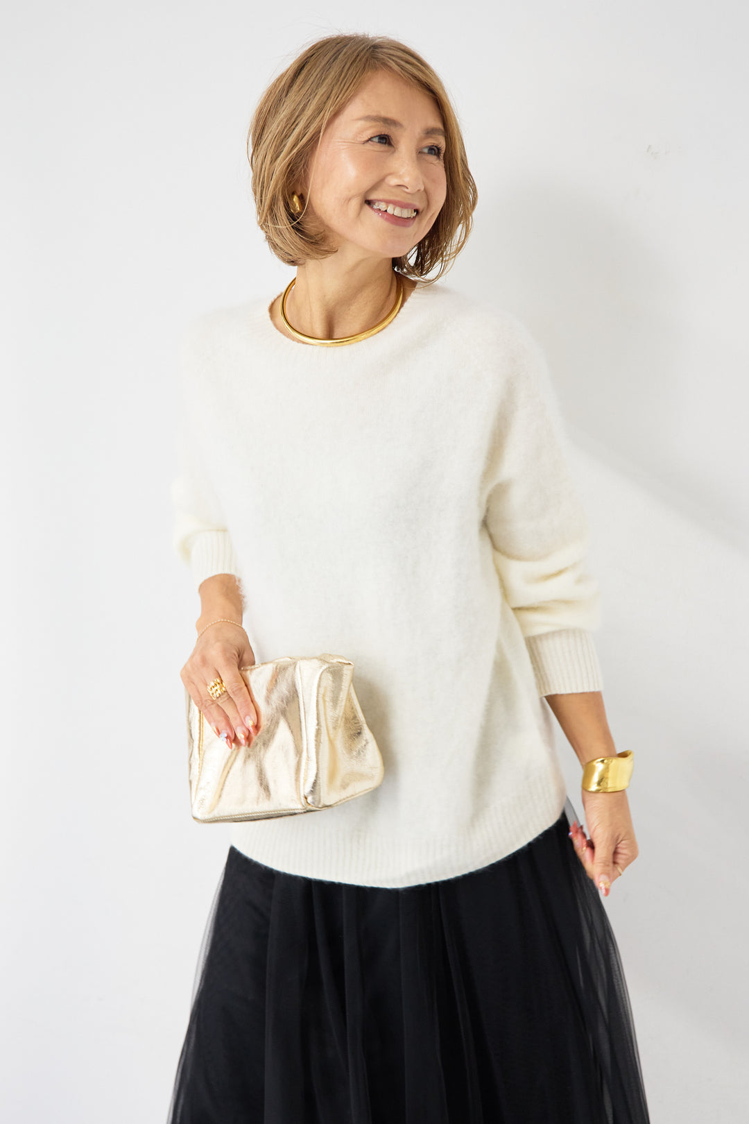 [SET]カシミヤウールニット+チュールギャザースカート(2set)