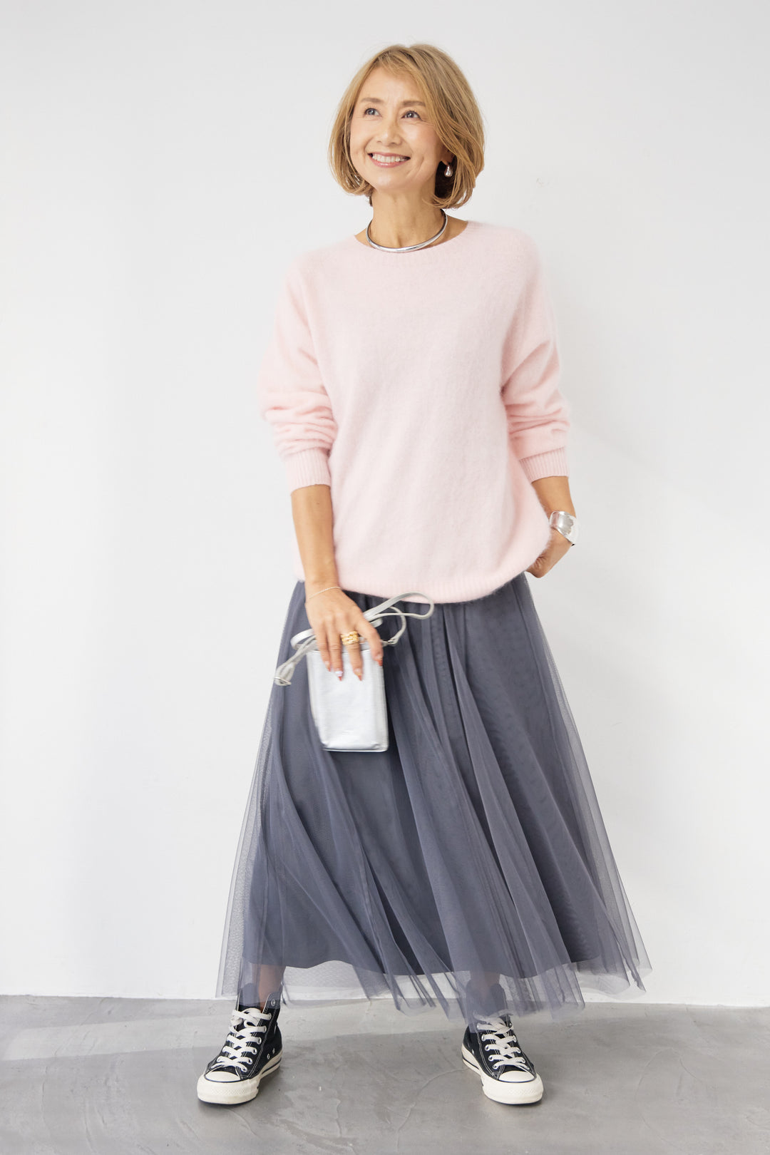 [SET]カシミヤウールニット+チュールギャザースカート(2set)