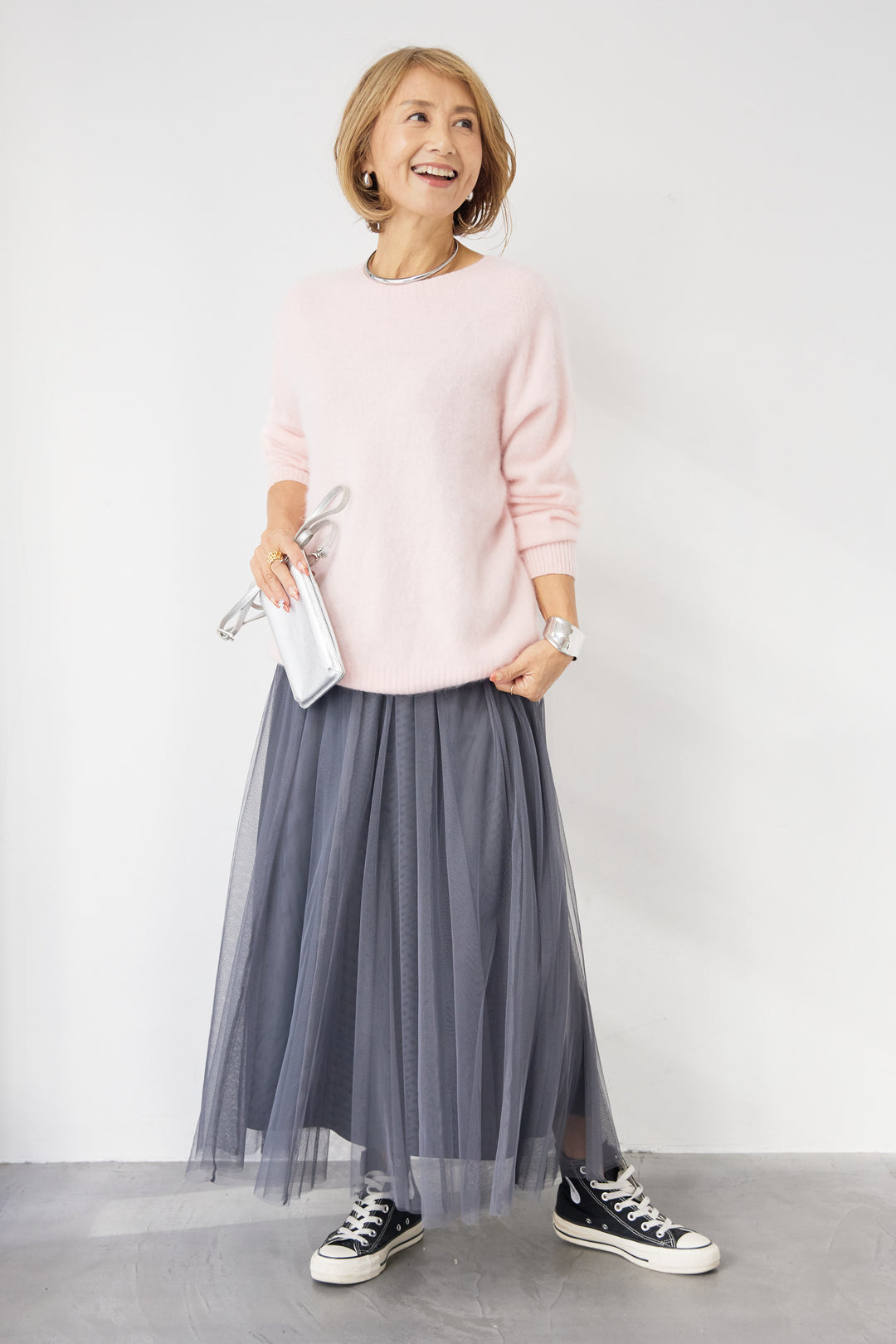 [SET]カシミヤウールニット+チュールギャザースカート(2set)