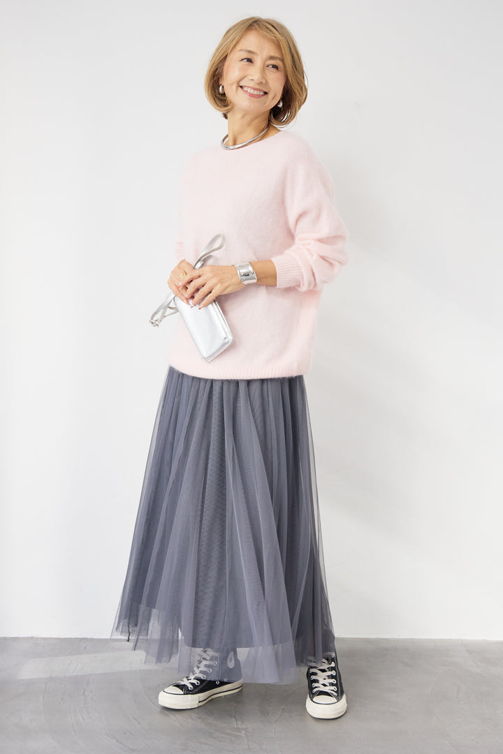 [SET]カシミヤウールニット+チュールギャザースカート(2set)