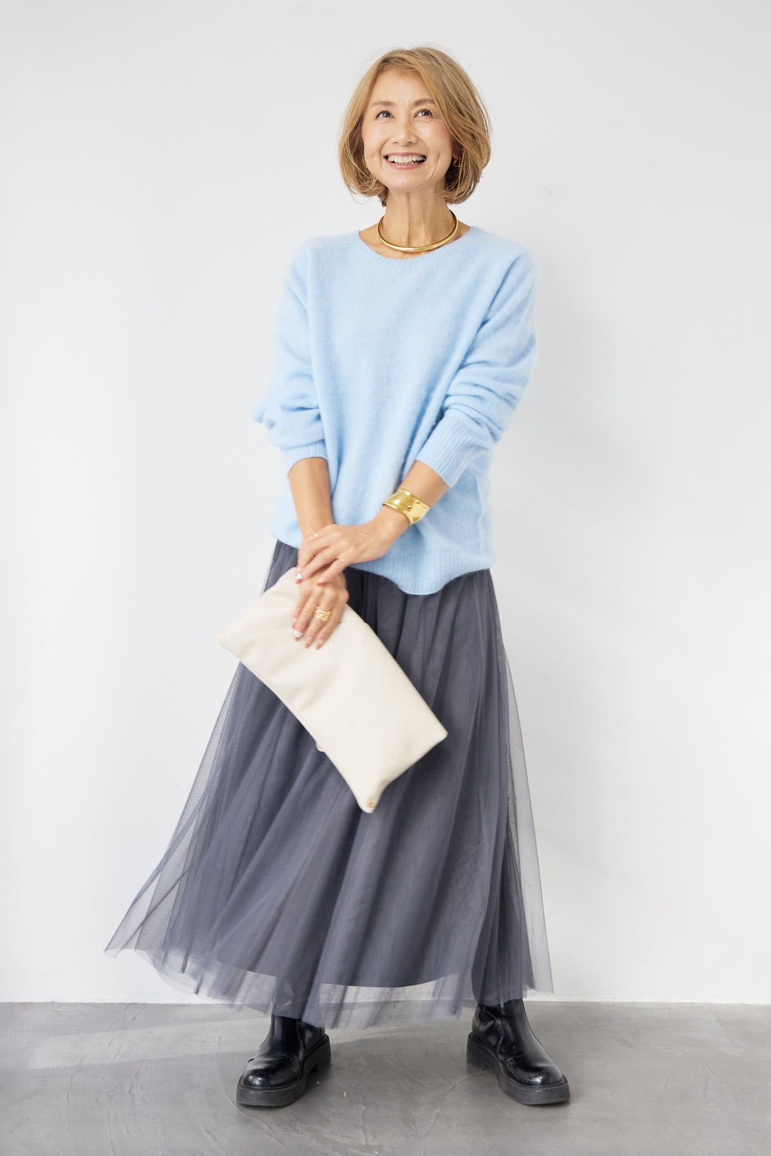 [SET]カシミヤウールニット+チュールギャザースカート(2set)