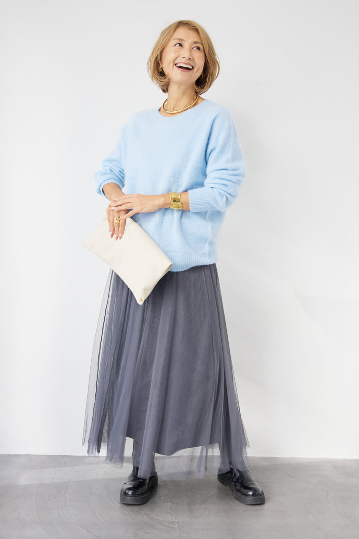 [SET]カシミヤウールニット+チュールギャザースカート(2set)