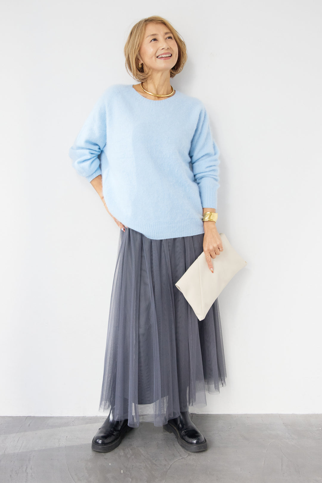 [SET]カシミヤウールニット+チュールギャザースカート(2set)