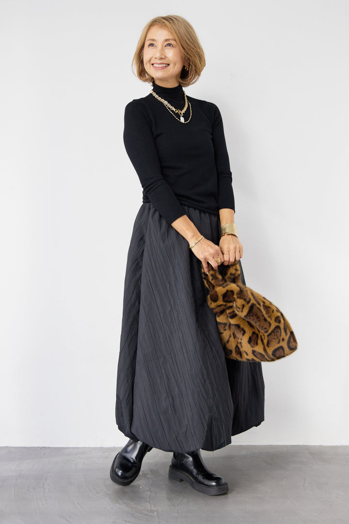 [SET]ロールエッジタートルニット+中綿エアリーバルーンスカート(2set)