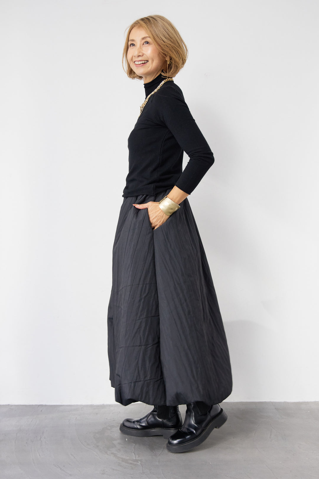 [SET]ロールエッジタートルニット+中綿エアリーバルーンスカート(2set)