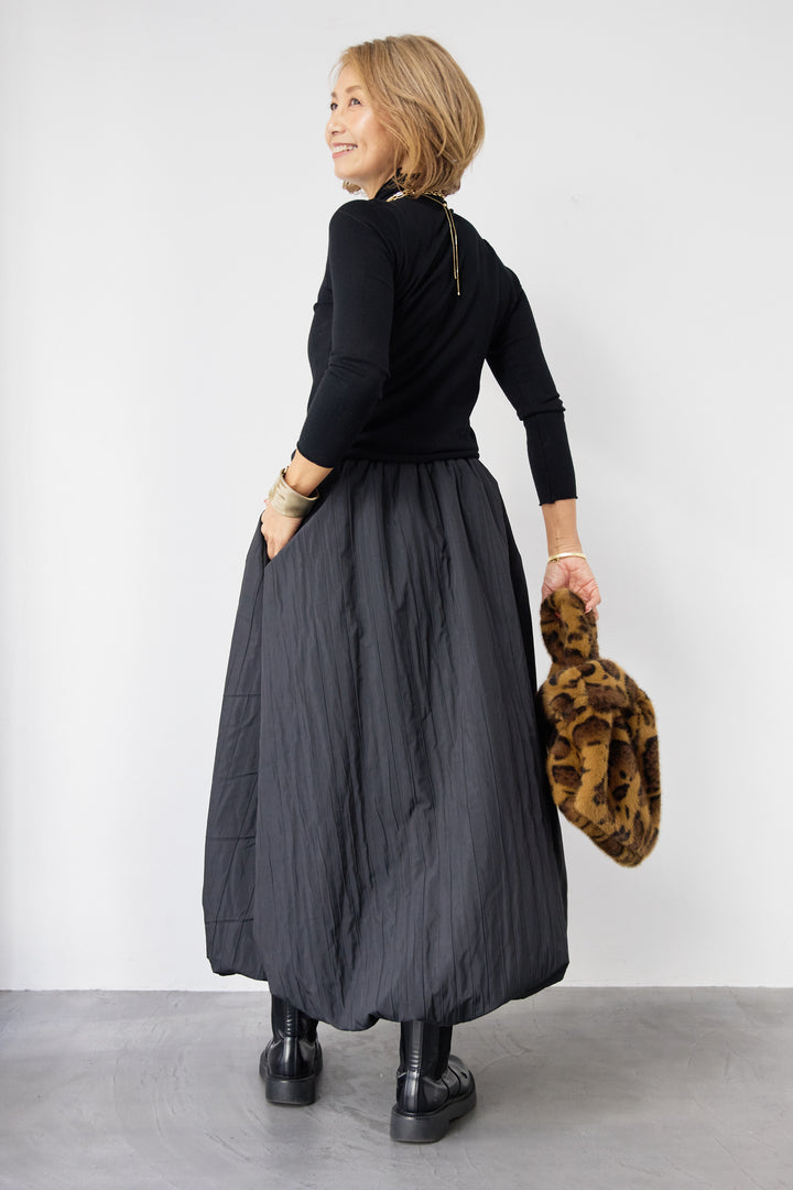 [SET]ロールエッジタートルニット+中綿エアリーバルーンスカート(2set)