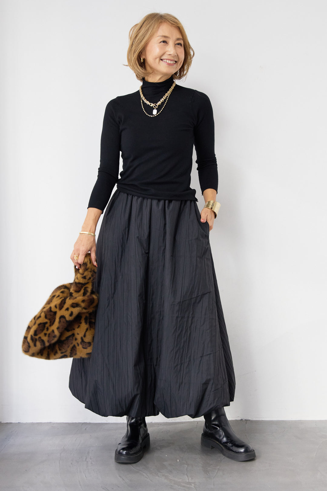 [SET]ロールエッジタートルニット+中綿エアリーバルーンスカート(2set)