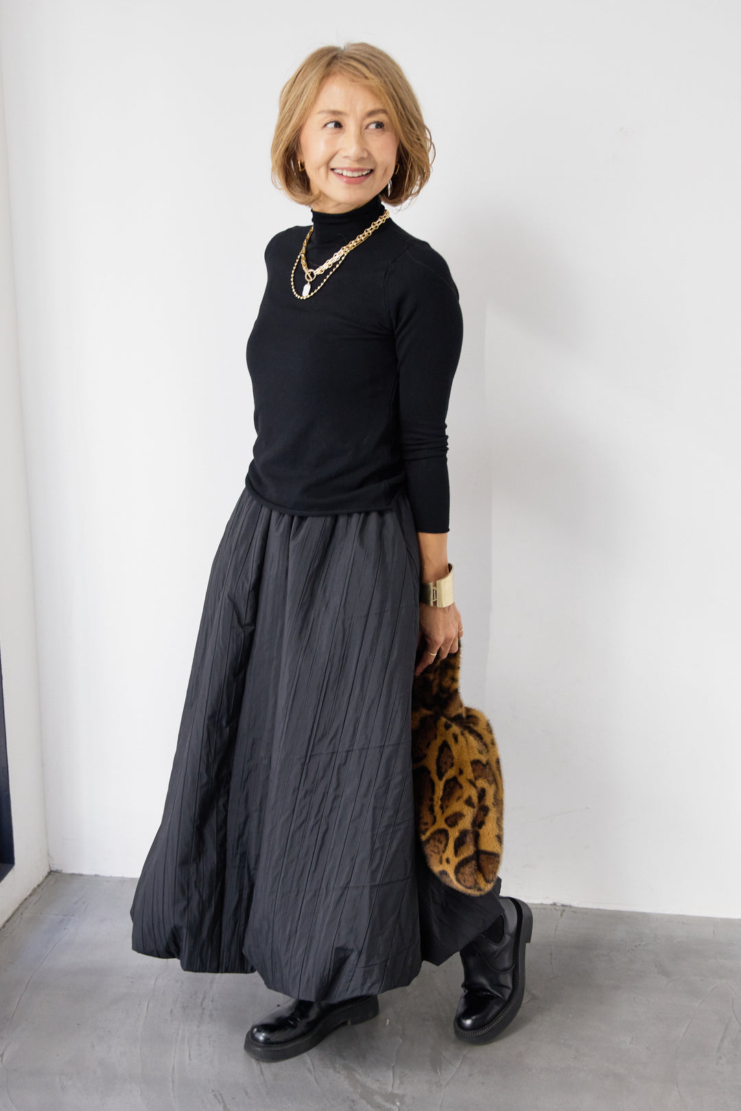 [SET]ロールエッジタートルニット+中綿エアリーバルーンスカート(2set)